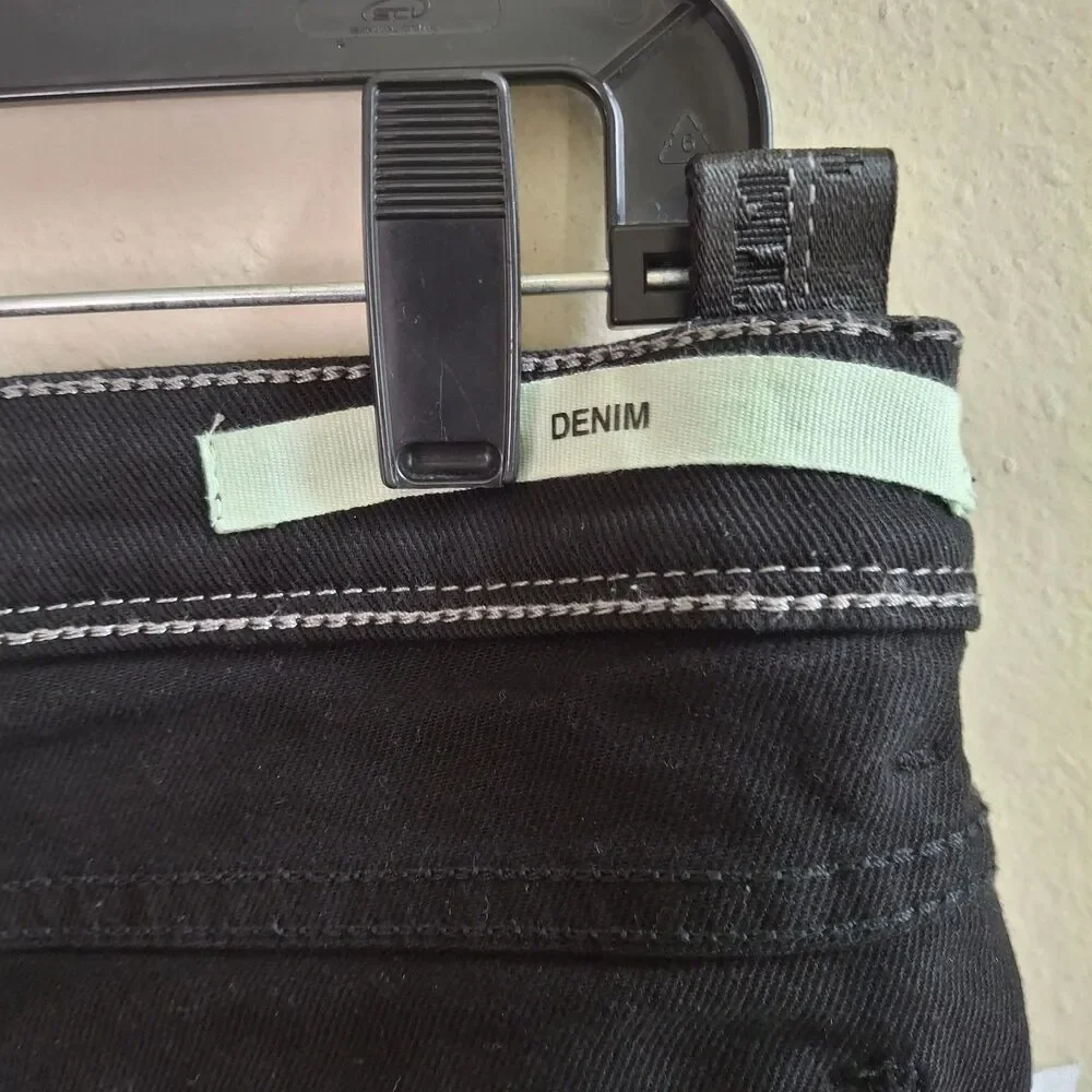 Off White Virgil Abloh Black Denim Slim Fit Jeans 28 Logo Tape Side Stripe ITALY